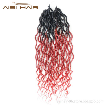 Aisi Hair Crochet Goddess Locs Hair Extensions Synthetic Faux Locs Ombre Curly Afro Crochet Braids Hairpieces